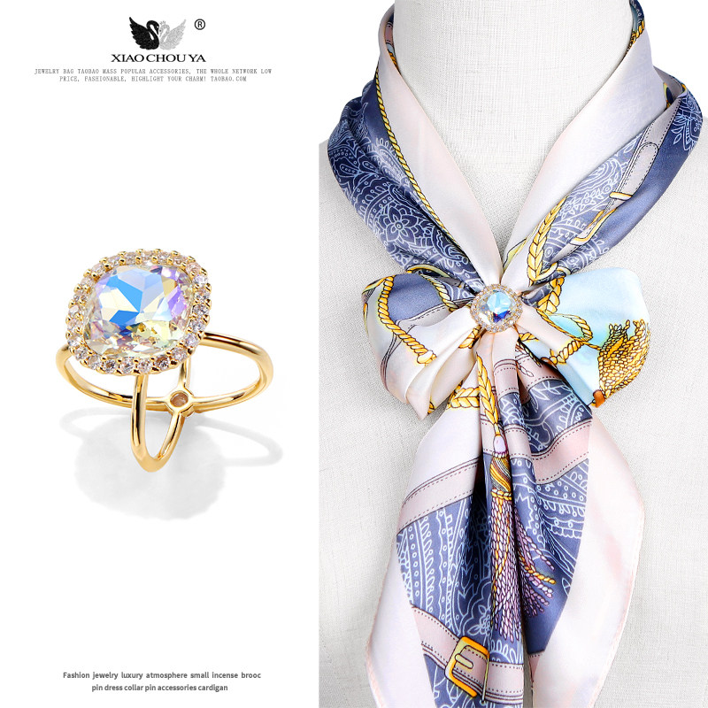 新款简约X型丝巾扣奥地利水晶高档轻奢方巾蝴蝶结扣环情人节礼物