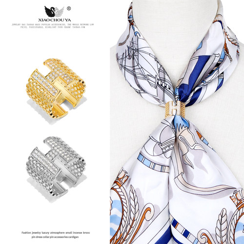 微镶锆石字母H丝巾扣环镂空配饰