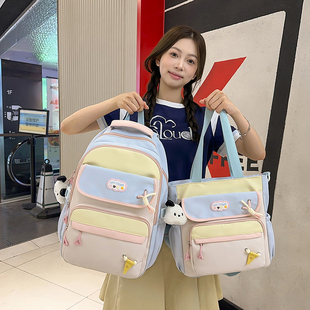 高颜值撞色双肩包女大容量高中生大学生背包轻便补习包小学生书包