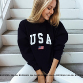 学生慵懒宽松大码 圆领卫衣女2020新款 秋冬ins欧美潮牌USA韩版 上衣