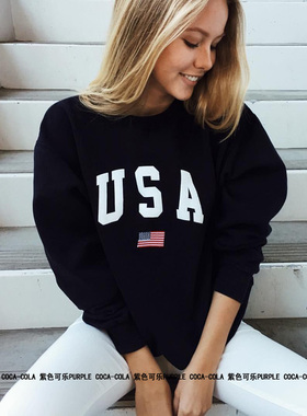 圆领卫衣女2020新款秋冬ins欧美潮牌USA韩版学生慵懒宽松大码上衣