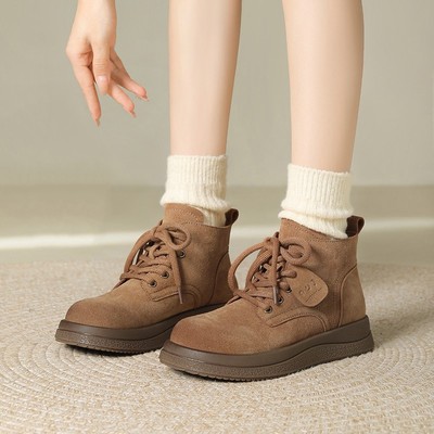 棕色厚底真皮马丁靴女款2025秋冬