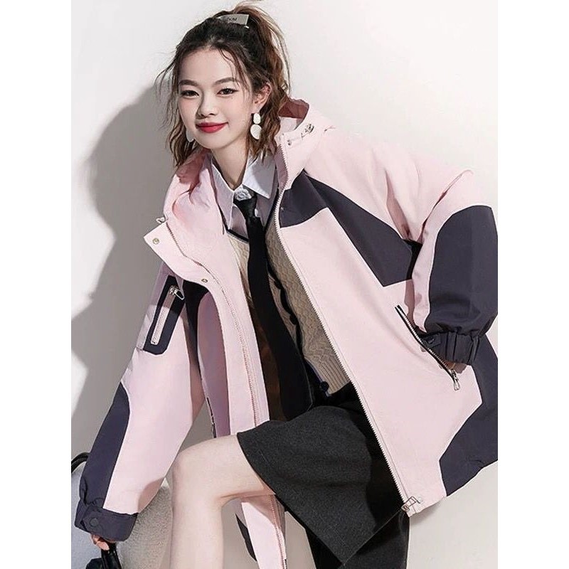 黑白撞色连帽工装派克服羽绒服女2025冬季新款时尚加厚白鸭绒外套