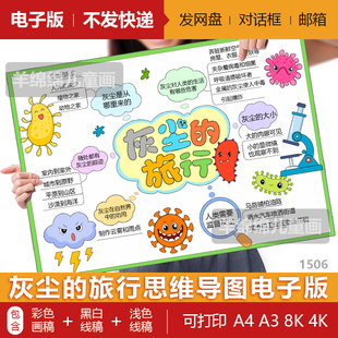 《灰尘的旅行》思维导图电子版黑白线稿打印涂色阅读手抄报绘画稿