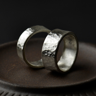 波点锤纹手工纯银戒指不规则纹路足银S999指环定做复古文艺男女款