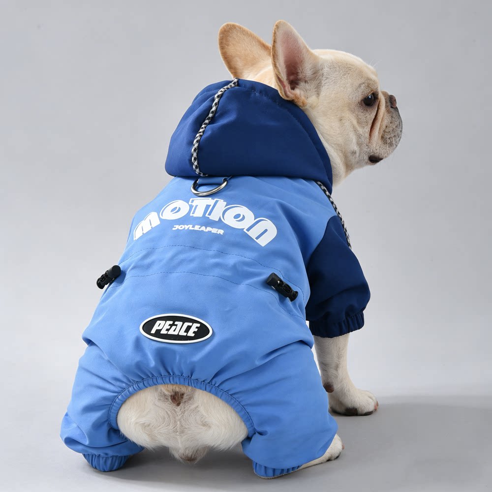 可牵引秋冬四脚包肚狗狗冲锋衣带帽男女狗宠物犬种服柯基泰迪衣服