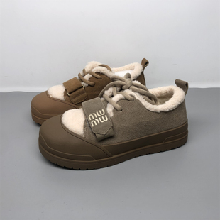 品牌撤柜真皮厚底博肯女2025冬季系带加绒保暖牛皮棉鞋毛毛女鞋潮