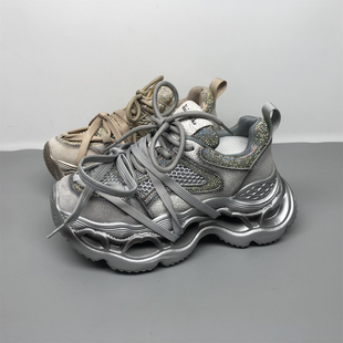 厚底超轻增高休闲运动百搭女老爹鞋 时尚 2025新款 品牌撤柜真皮女鞋