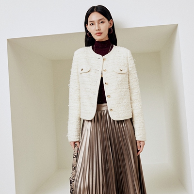 firststation优雅圆领小香风宽松保暖短款羽绒服女25冬新款Y133A