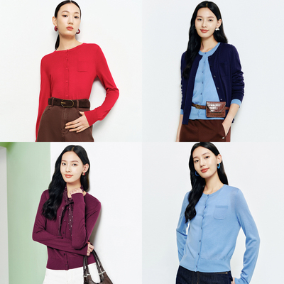 FS通勤圆领单排扣直下摆宽松针织开衫毛衣26春夏新款女装9132A