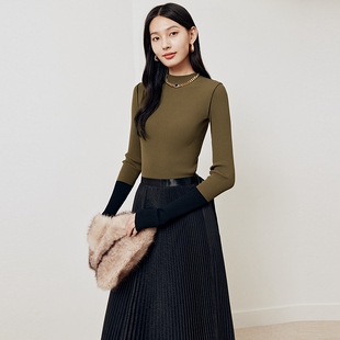 firststation经典 9920A 半高领撞色罗纹打底针织毛衣女25秋新款