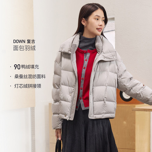 FS复古休闲双层领拼接灯芯绒宽松短款羽绒服2026冬新款女装Y170H