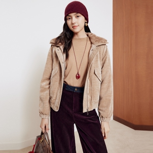 羽绒服女25冬新款 口袋保暖短款 Y131A 貂毛领工装 firststation时尚