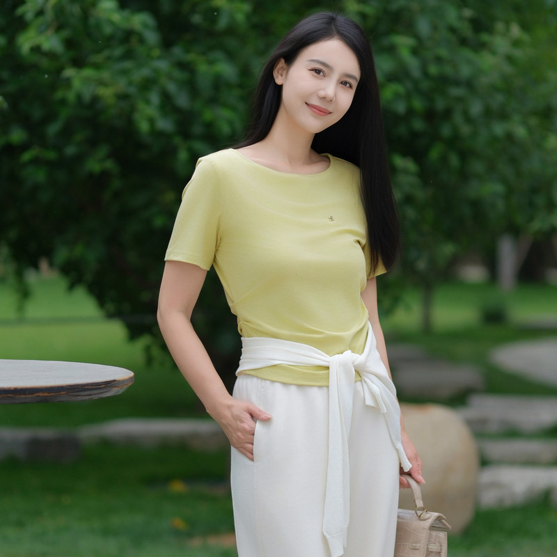 FS休闲多色一字领两侧抽褶修身短袖T恤上衣26春夏新款女装5386A图片