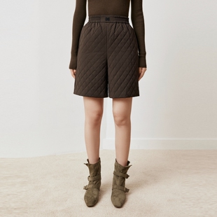 女25冬新款 棉裤 M620A 咖啡色松紧腰绗棉宽松短款 firststation时尚