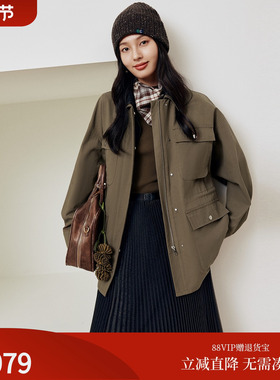 firststation巴恩风PU撞色双层翻领宽松短外套女25秋新款1220A