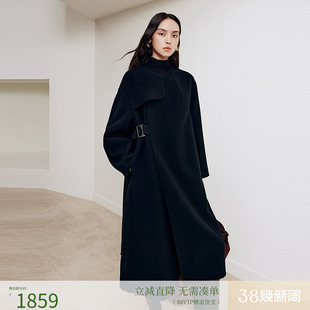 firststation优雅圆领斜门襟宽松长款大衣外套女25秋新款8321A