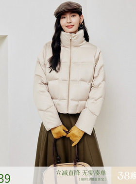 firststation时尚立领落肩灯芯绒拼接短款羽绒服女25冬新款Y123A
