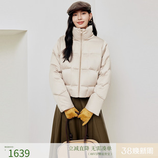 firststation时尚立领落肩灯芯绒拼接短款羽绒服女25冬新款Y123A