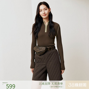 firststation时尚半高领撞色修身羊毛针织毛衣女25冬新款9567A