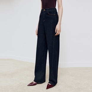 firststation时尚百搭宽松直筒原牛色长款牛仔裤女25冬新款J635A