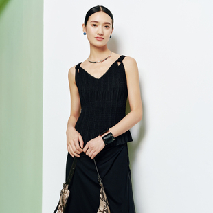 5123A 女装 FS简约优雅V领压褶工艺修身 显瘦吊带小背心26春夏新款