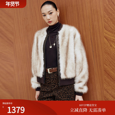 firststation时尚棒球领双色拼接短款大衣外套女25冬新款8620A