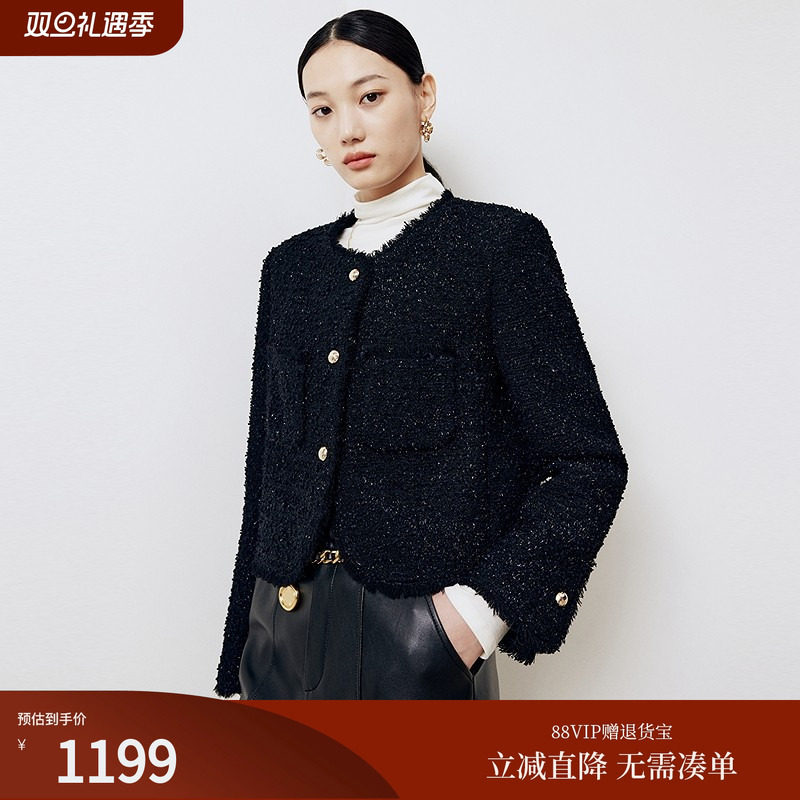 firststation优雅圆领香风微弧形下摆拉毛短外套女25秋新款1521A