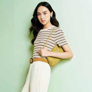 FS时尚圆领撞色条纹修身短袖套头针织毛衣26春夏新款女装9566A