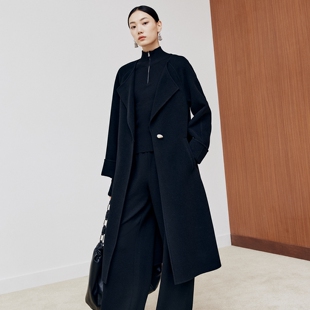 firststation时尚大翻领假两件中长款大衣外套女25秋新款8333A