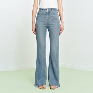 FS复古慵懒感烫钻水洗侧边开衩喇叭牛仔裤26春夏新款女装J602A