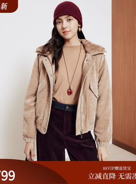 firststation时尚貂毛领工装口袋保暖短款羽绒服女25冬新款Y131A