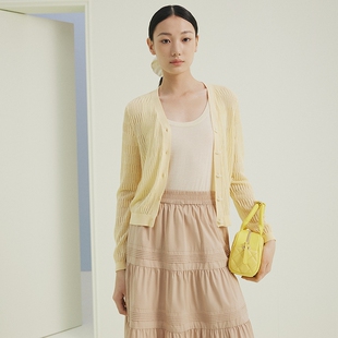 firststation时尚 针织开衫 女25夏新款 9128A 百搭V领镂空宽松短款