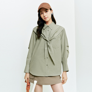 女装 26春夏新款 2107A 衬衫 FS绿色时髦翻领单排扣系带宽松廓形长袖