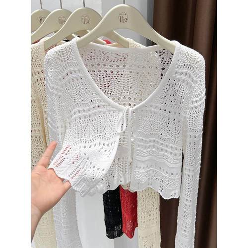 白色针织镂空防晒衣开衫女夏季短款外搭罩衫配吊带裙小披肩薄外套