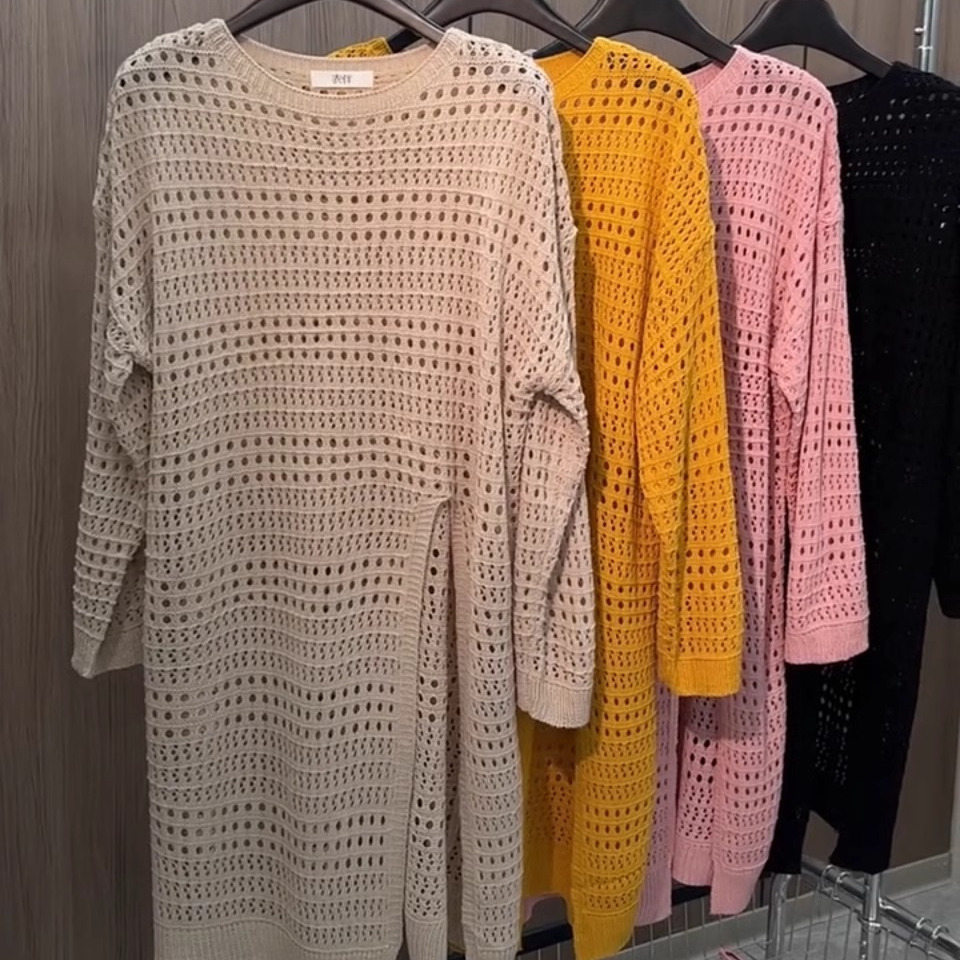 中长款侧开叉镂空罩衫女夏季新款复古设计感气质显瘦百搭针织衫潮