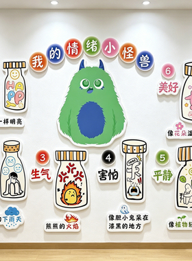 情绪小怪兽心理角咨询室布置心灵驿站文化墙贴健康辅导室墙面装饰