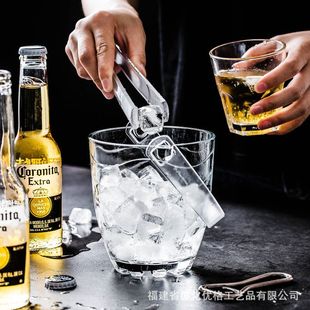 酒吧桶1L盛冰提手带冰 铅玻璃带KTV冰块冰桶家用透明无进口夹原装