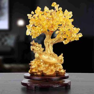 饰招财风水摆件工艺品摇钱树 摆设金钱龟黄水晶家居树装