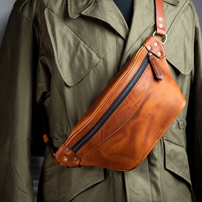 Horween 扁款贴身型 机车胸包