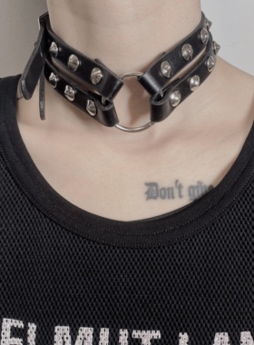 是个酷崽 欧美朋克风黑色双层圆环项圈choker 多环铆钉项链犬系