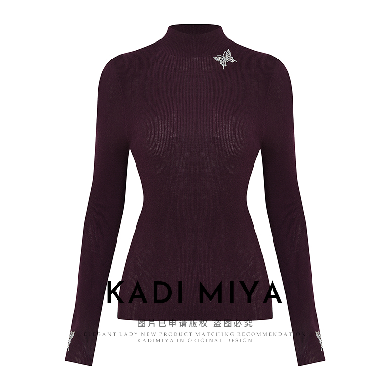 KADIMIYA【蝴蝶梦】法式绵羊毛立领针织衫修身百搭优雅打底毛衫