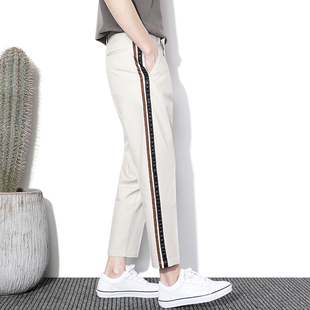 男小直筒九分休闲裤 男西裤 韩版 中烫撞色锥形裤 潮 修身 原创春秋季