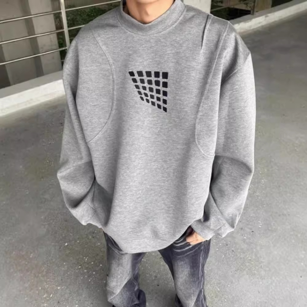 600g重磅灰色圆领卫衣男春秋高级感潮牌高街美式复古长袖内搭外套