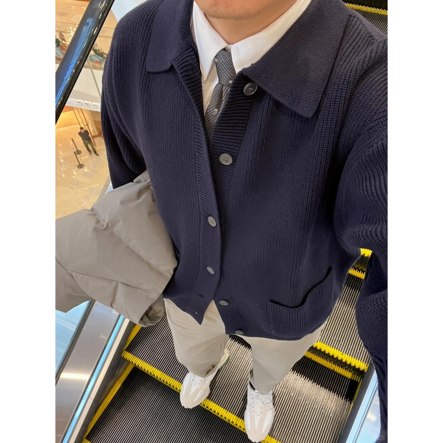 藏蓝色polo翻领毛衣男春秋上班通勤穿搭cleanfit针织开衫线衣外套