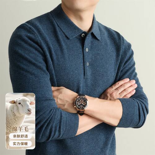 霞湖世家专柜100%羊毛衫男士秋冬新款380克老钱风加厚保暖纯色翻