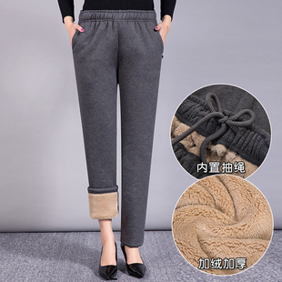 奶奶保暖裤 妈妈外穿高腰纯棉休闲长裤 老人加绒加厚羊羔绒棉裤 冬季