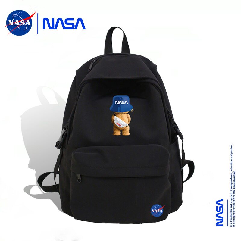 NASA联名潮牌小熊背包女大学生高中生双肩包男纯色百搭大容量书包