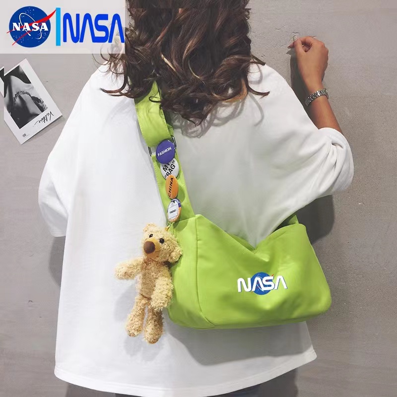 NASA联名斜挎包女胸包运动腰包休闲单肩手提包纯色时尚帆布背包男