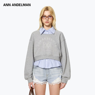 假两件衬衫 ANDELMAN新款 ANN 拼接发泡印花卫衣外套 明星同款